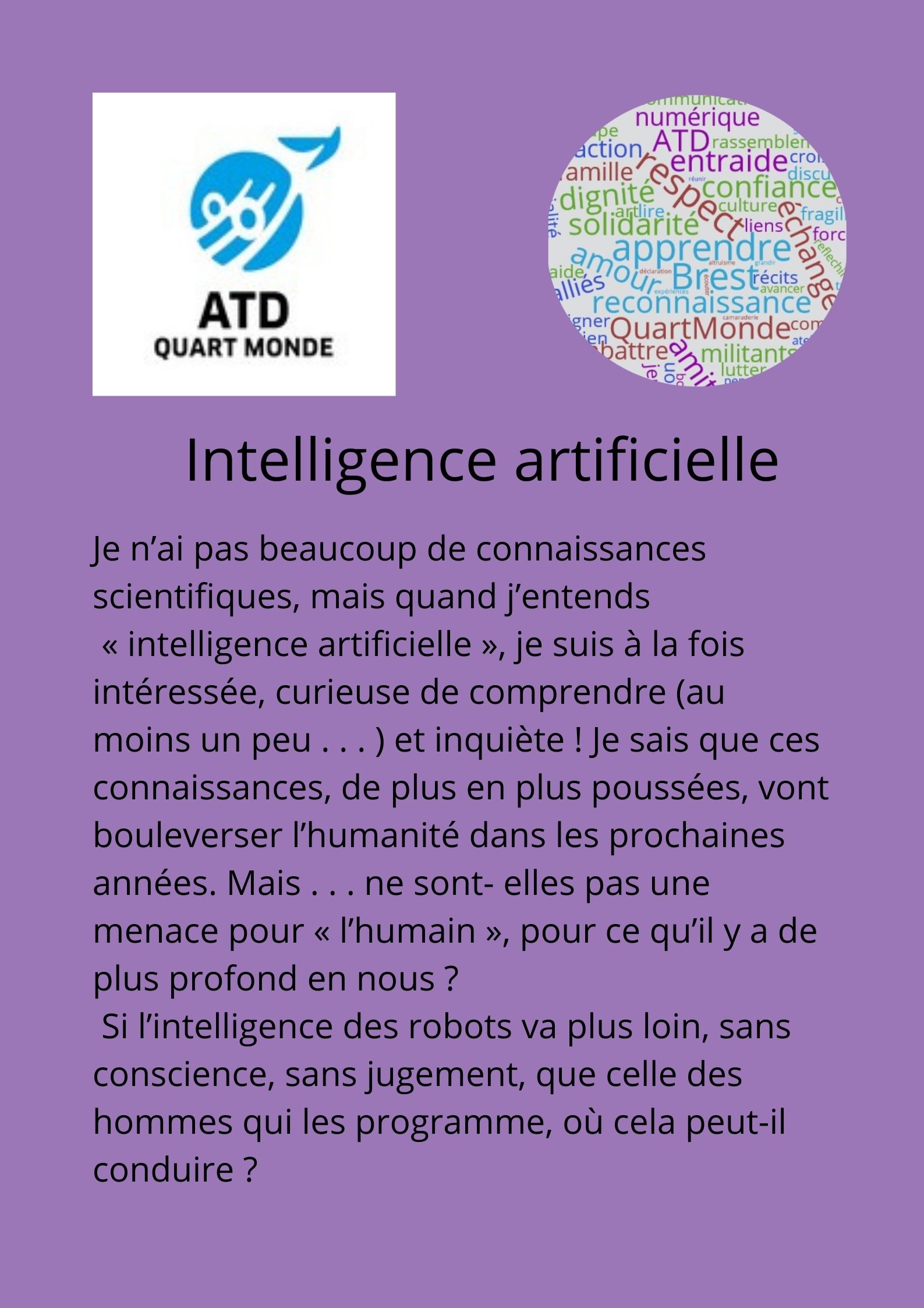 Intelligence artificielle ATD Quart Monde Brest