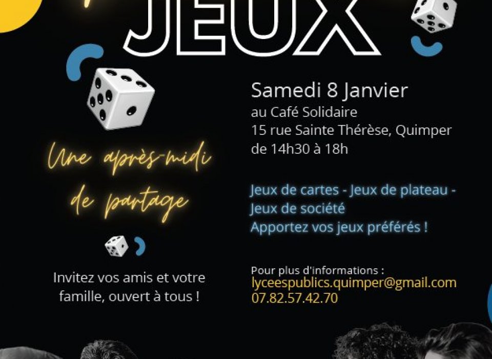 L'affiche de l'après-midi jeux au café solidaire